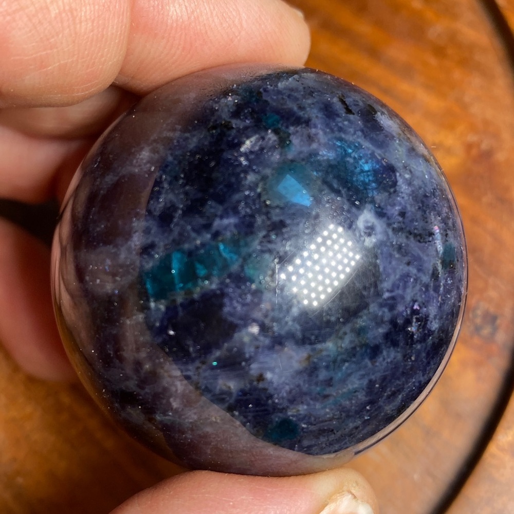 Blue Iolite with Emerald Stone Sphere - Picture 5 of 5